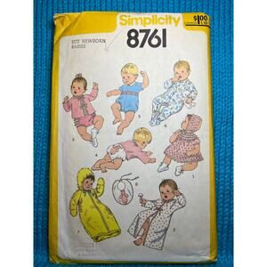 Simplicity Sewing pattern 8761 baby layette bonnet sleeper dress romper